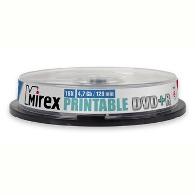 DVD+R 4,7Gb Mirex 16x Cake Box ( 10 дисков)  Printable